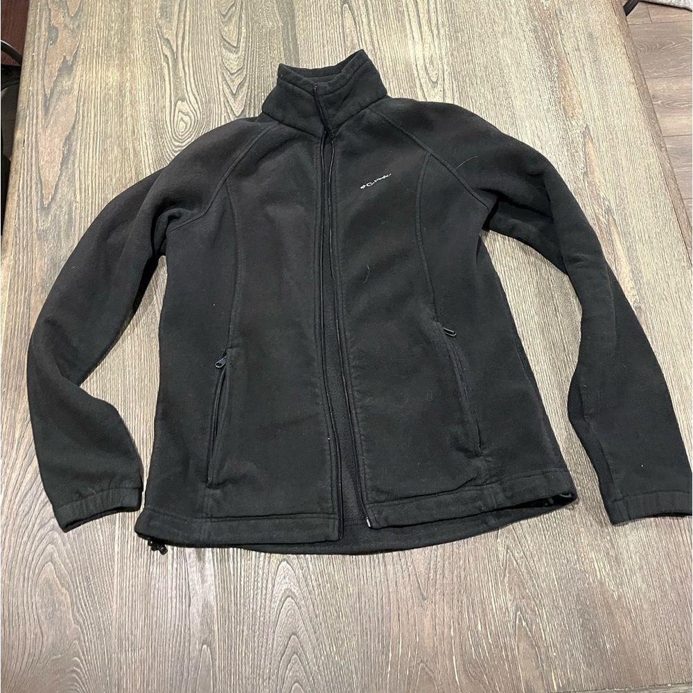 Columbia Full-Zip Fleece Jacket Stand-Up Collar Relaxed Fit Lined Black Size XL